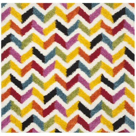 Safavieh Kids Shag Power Loomed Square Rug- Ivory - Multi- 6 ft. 7 in. x 6 ft. 7 in. SGK565A-7SQ